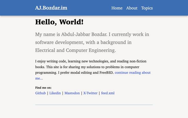 Screenshot of AJ.Bozdar.im | Abdul-Jabbar Bozdar's Personal Website