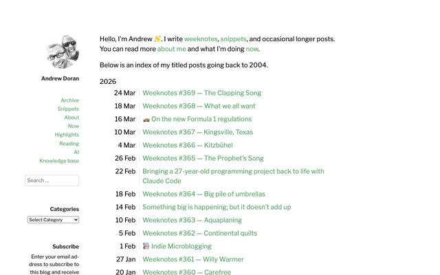 Screenshot of Andrew Doran
        Personal blog of Andrew Doran, since 2004