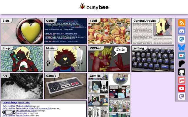 Screenshot of busybee
        A personal site with a wide variety of content, including blogs, comics, music, and recipes