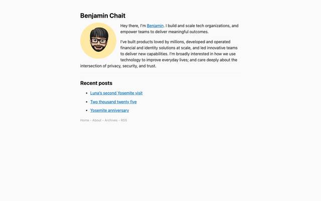 Screenshot of Benjamin Chait
        Benjamin’s personal site