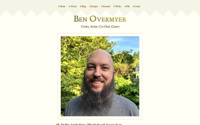 Screenshot of Ben Overmyer
        Hi, I'm Ben. I make things. Often for the web, but not always.