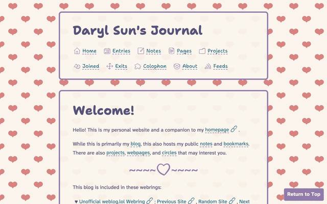Screenshot of Daryl Sun's Journal
        An online diary of a lady's misadventures in two worlds