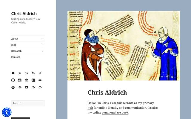 Screenshot of Chris Aldrich
        A digital commonplace book on IndieWeb, mathematics, engineering, biology, research, education, & more
