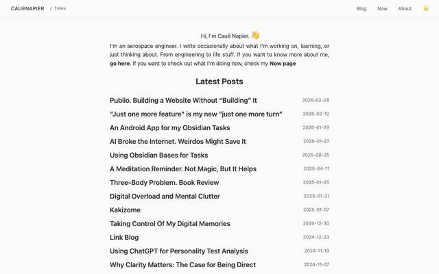 Screenshot of cauenapier.com/now