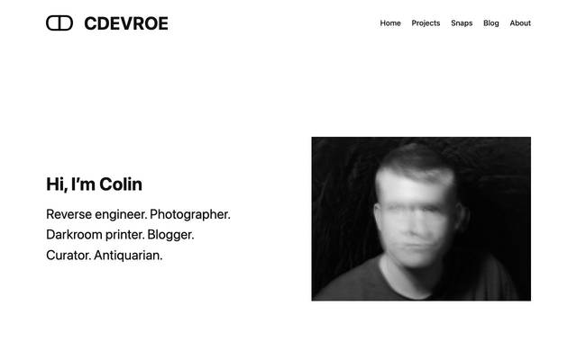 Screenshot of Colin Devroe
        I think a lot about photography, blogging, early stage start-ups, and outdoor activities.