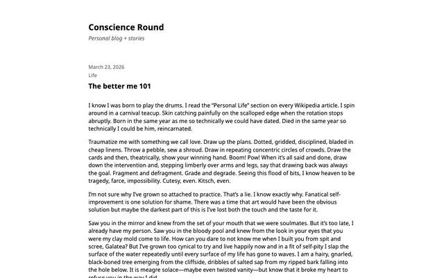 Screenshot of conscience round
        personal blog and stories