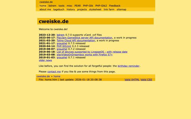 Screenshot of cweiske.de: home