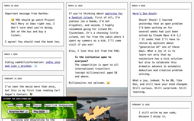 Screenshot of dahlstrand.net/now
