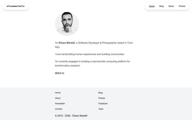 Screenshot of Eliseo Martelli
        I'm Eliseo Martelli, a Software Developer & Visual Artist based in Turin, Italy.