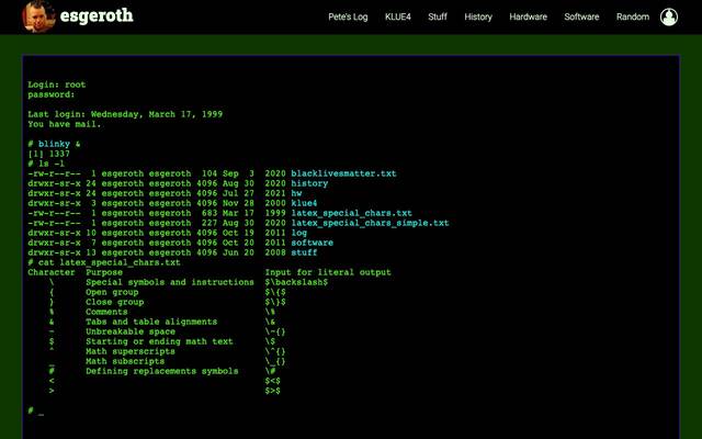 Screenshot of Pete's Log
        Pete's online journal since 1998. Tech stuff, book reviews, music, travel, parenthood and miscellaneous life updates.