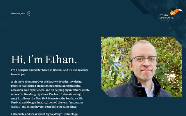 Screenshot of Ethan Marcotte
        Thoughts on design, technology, labor, and justice. And sometimes, cats.