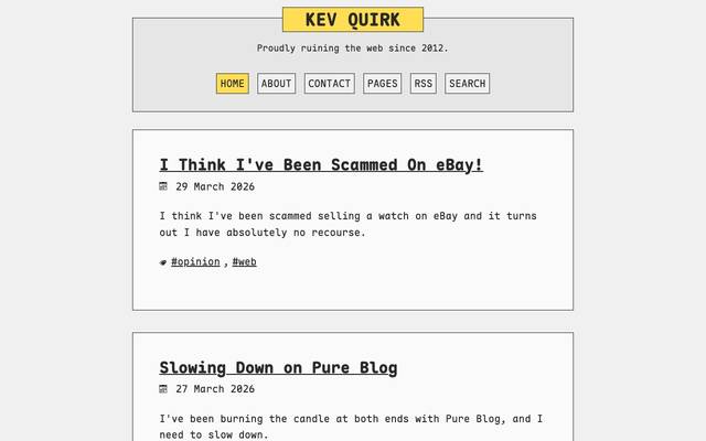 Screenshot of Kev Quirk
        My opinions on the web, life, and everything in between. Also the occasional post about life on my 2.5 acre small holding.