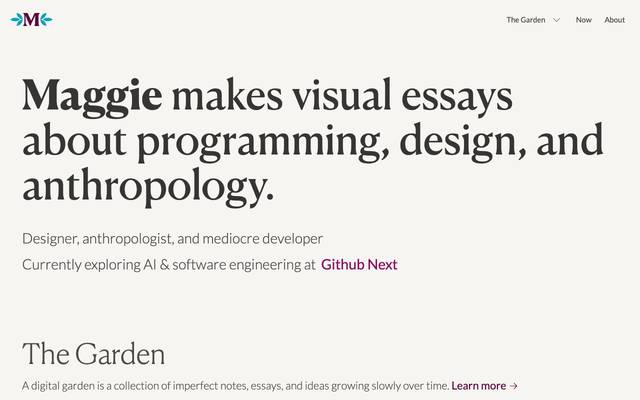 Screenshot of Maggie Appleton
        Maggie makes visual essays about programming, design, and anthropology