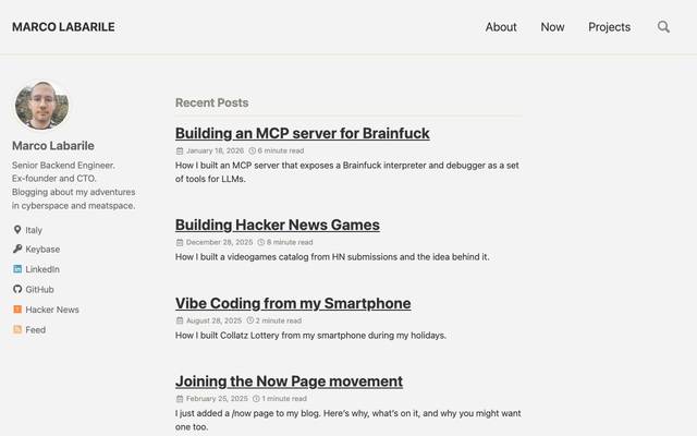Screenshot of marcolabarile.me