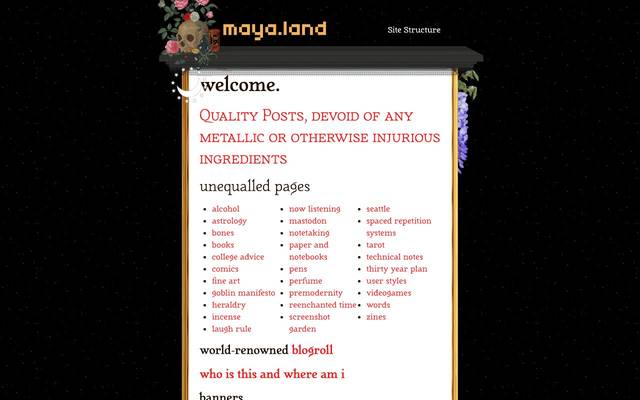 Screenshot of maya.land
        literal swamp #goblin. admin. aesthete, enthusiast, techie scum. PNW pasture-raised.