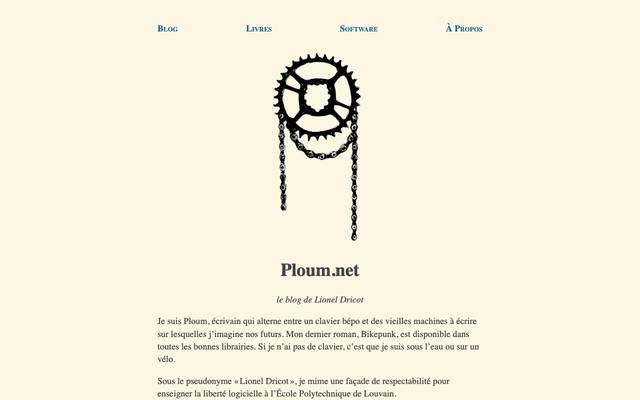 Screenshot of Ploum
        I’m Ploum, a writer alternating between a bépo keyboard and old mechanical typewriters on which I imagine our futures.