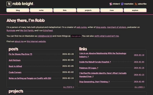 Screenshot of Robb Knight
        Web Development and Open Web blog