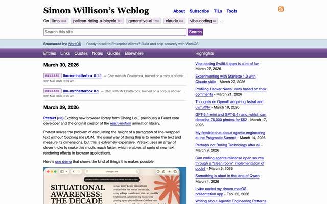 Screenshot of simonwillison.net