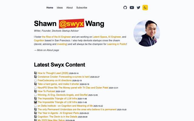 Screenshot of swyx.io/now