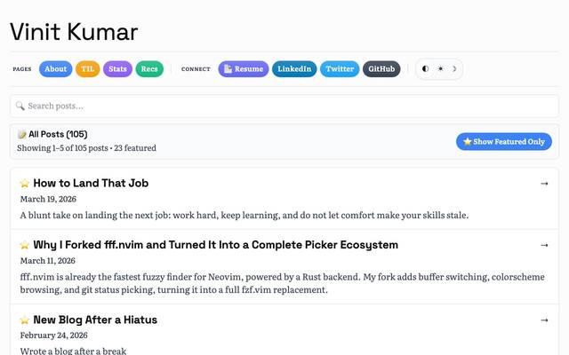 Screenshot of vinitkumar.me
