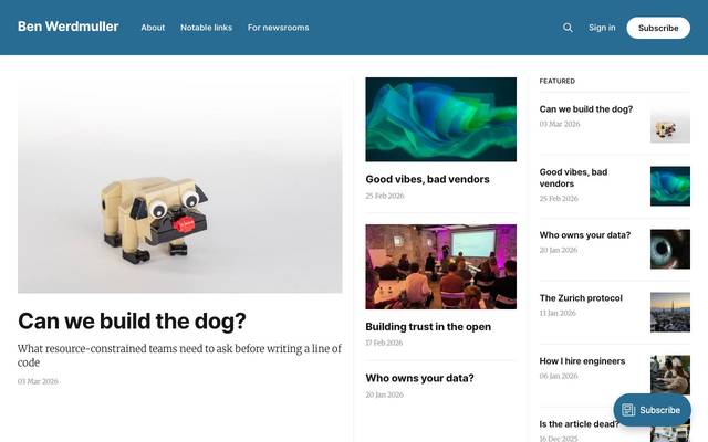 Screenshot of Ben Werdmüller
        Engineer, startup founder, investor, and writer